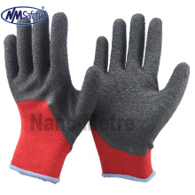 NMsafey 10G red polycotton 3/4 dipped black latex on palm and thumb safety gloves